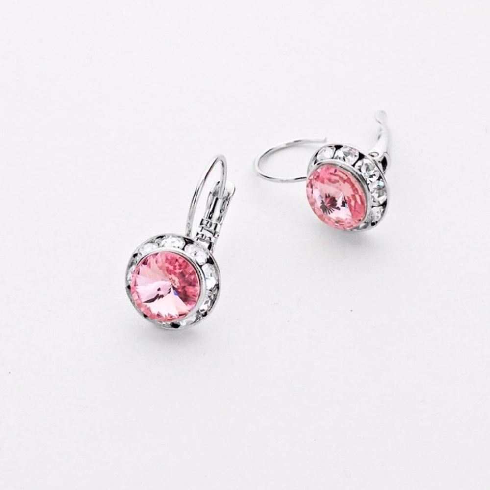 Rose Pink Swarovski Crystal Earrings Silver pierce